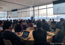 Professor Antonio Torralba, MIT director of the MIT—IBM Watson AI Lab and the inaugural director of the MIT Quest for Intelligence, addresses the audience at the MIT AI Policy Congress on Jan. 15.